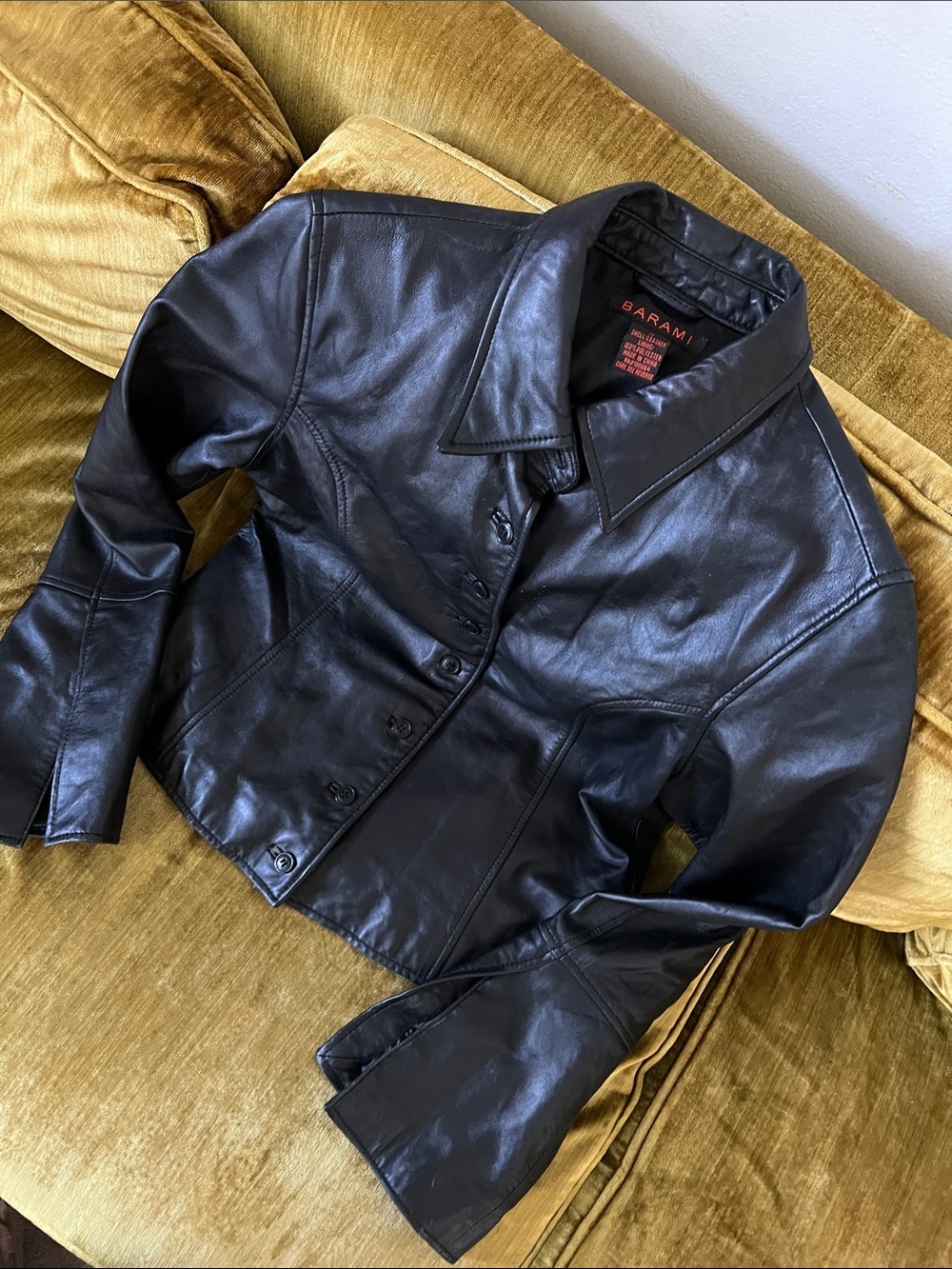 Women's Barami Black Leather Button-Up Jacket Blazer Size 10 Genuine Leather